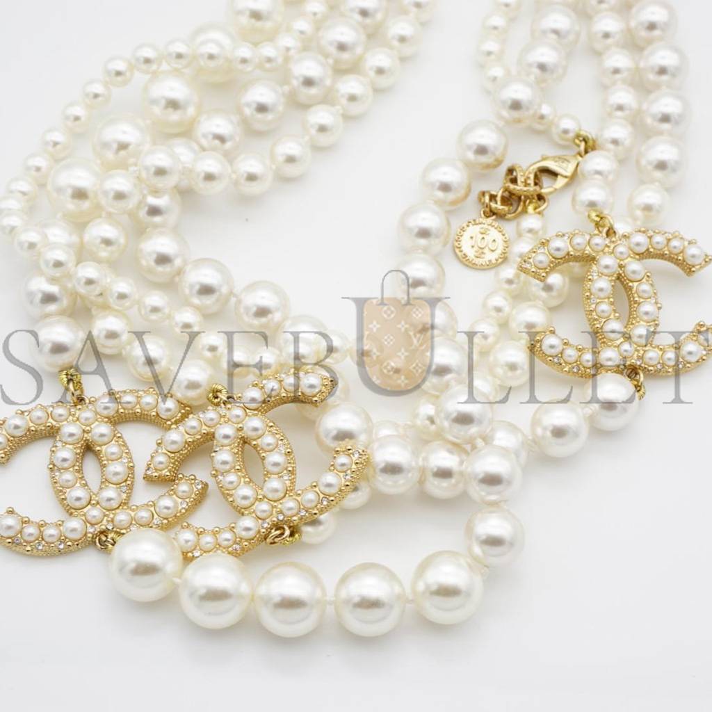 CHANEL VINTAGE EXTRA LONG PEARLS TRIO CC LOGO COCO STRANDS VERSATILE NECKLACE 3427223210282